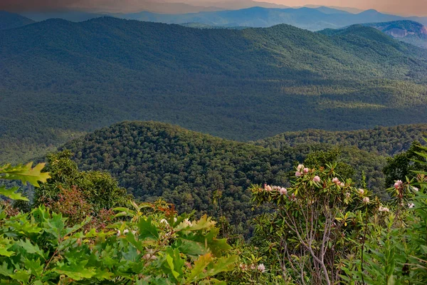 Puesta Sol Sobre Las Montañas Blue Ridge Smoky Carolina Del — Foto de Stock