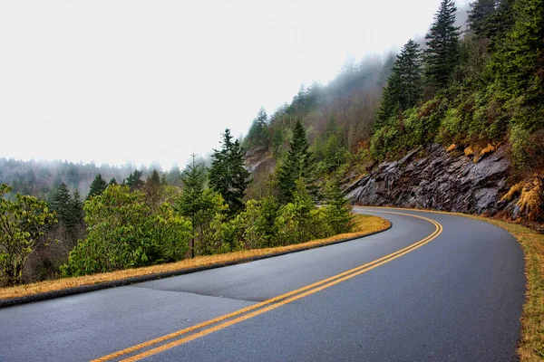 Blue Ridge Parkway, high elevation with fog rolling in, in western North Carolina