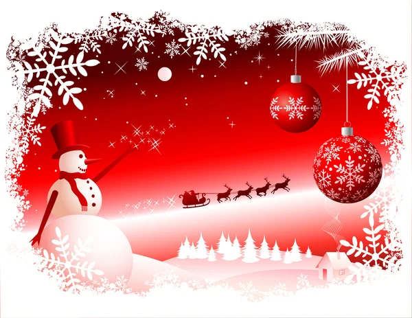 Vector Christmas Background - Red sky — Stock Vector