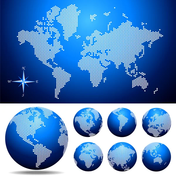 Carte vectorielle pointillée et Globe of the World — Image vectorielle