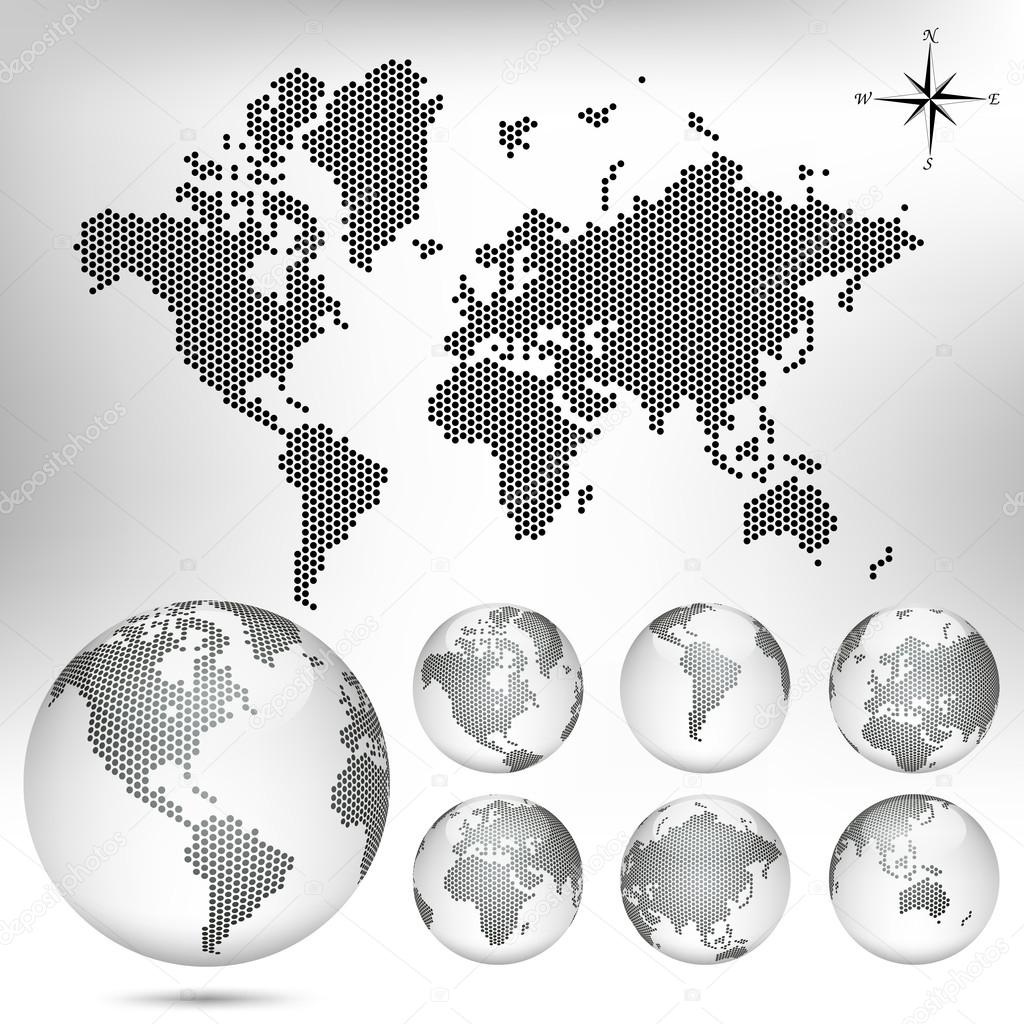 Vector dotted Map and Globe of the World