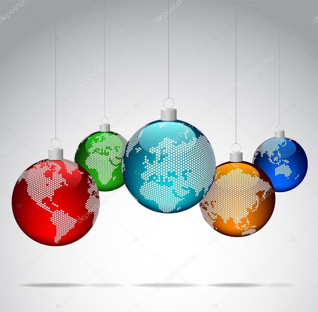 Christmas balls with world dotted maps