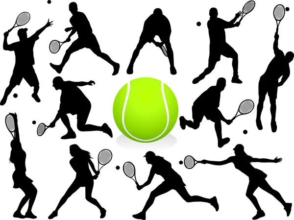 Silhouettes de joueurs de tennis - vecteur — Image vectorielle