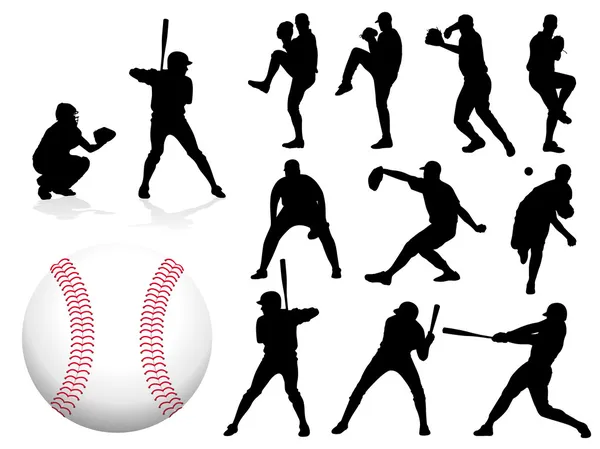 Baseball Player Silhouettes — Stock Vector