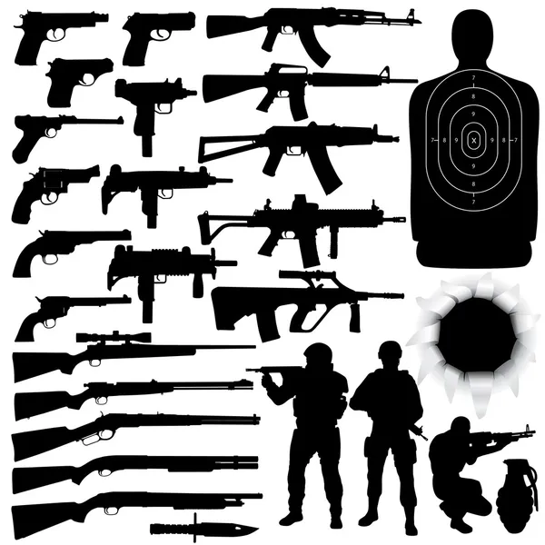 Vektorové siluety různých zbraní Stock Ilustrace