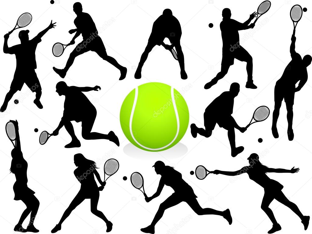 Tennis Players Silhouettes - vector