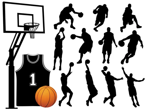 Basketbalový hráč siluety - vektor Stock Ilustrace