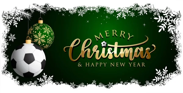 Fotbal Vánoční Přání Zelená Zlatá Veselé Vánoce Šťastný Nový Rok — Stockový vektor