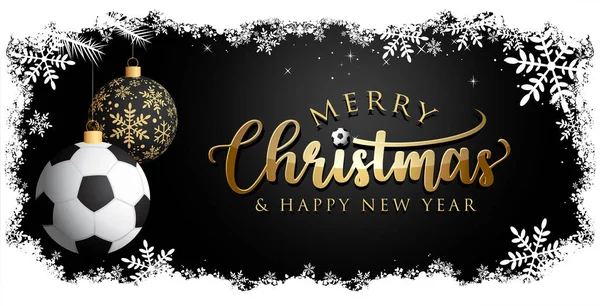Fotbal Vánoční Přání Black Gold Veselé Vánoce Šťastný Nový Rok — Stockový vektor