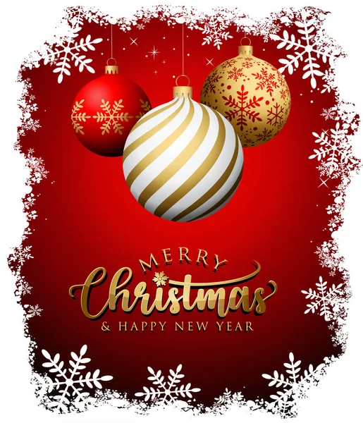 Vánoční Koule Červeném Pozadí Blahopřání Veselé Vánoce Vektorové Ilustrace — Stockový vektor