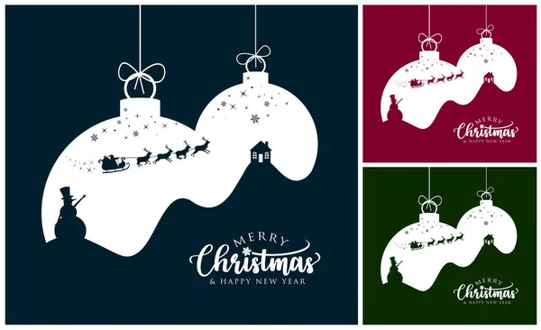 Santa Sleigh Fly Christmas Decorations Balls Abstract Christmas Night Blue — Stock Vector