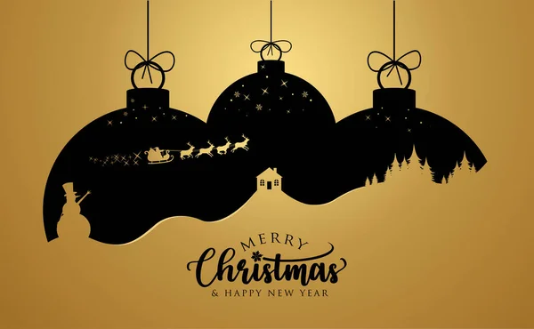 Santa Sleigh Christmas Decoration Balls Abstract Christmas Night Luxury Gold — Stock Vector