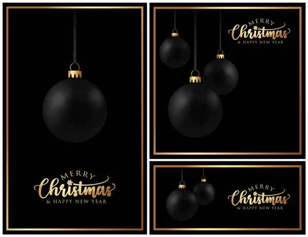 Černozlaté Vánoční Koule Luxusní Přání Banner Černé Koule Tmavém Pozadí Stock Ilustrace
