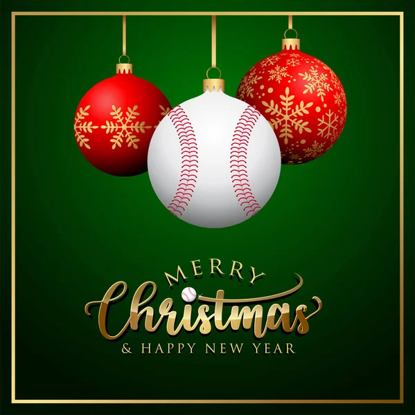 Baseball Vánoční Koule Pozdrav Karty Zelené Pozadí Royalty Free Stock Ilustrace
