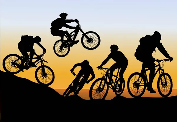 自転車に乗る山を征服します。 — ストックベクタ