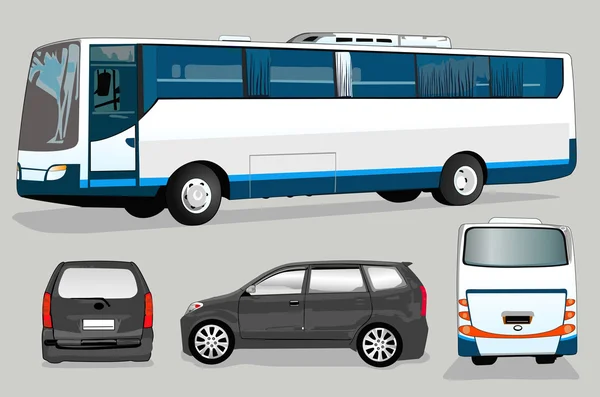 Mini bus en bus — Stockvector