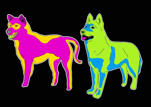 Twee bewaker hond kleur retro — Stockvector