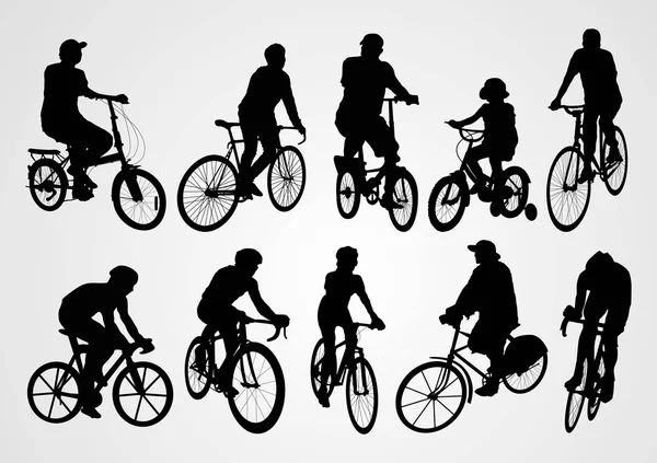 Silhouette von Radfahrern — Stockvektor