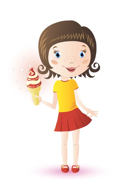 Милая девушка с мороженым — стоковый вектор
