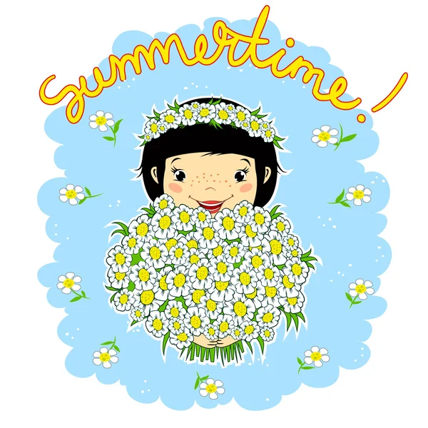 Kız camomiles bir buket