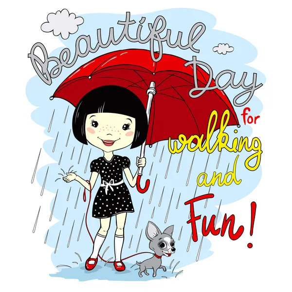 Εικονογράφηση φορέας κορίτσι χαριτωμένη άνοιξη με ομπρέλα — Διανυσματικό Αρχείο