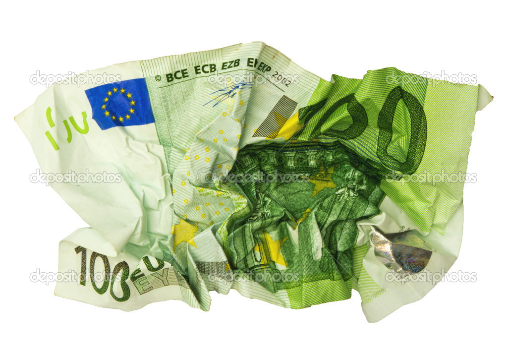 Crumpled 100 euro banknote
