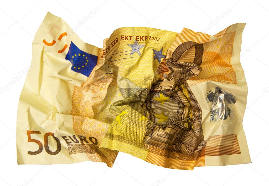 Crumpled 50 Euro banknote