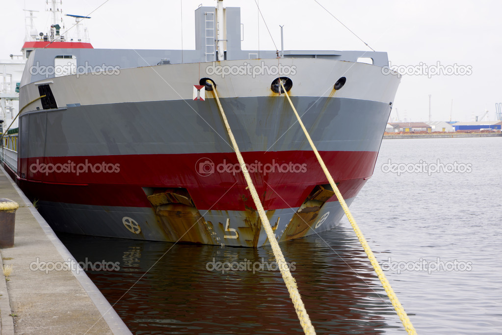 Docked cargo ship