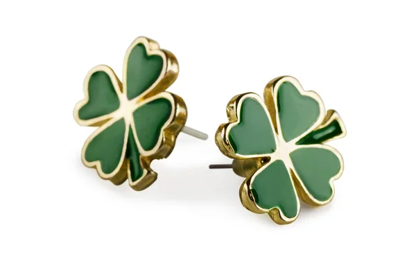 Four-leaf clover earrings — Stock Photo, Image