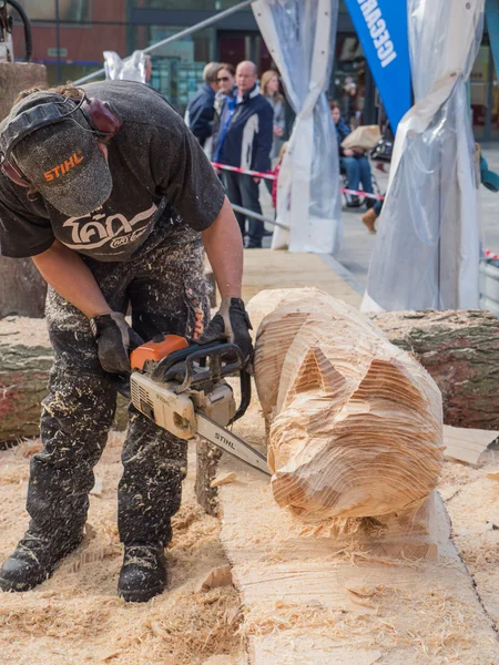 Sculpture sur bois au Festival de sculpture — Photo