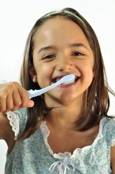 Little Hispanic Girl Brushing her Teeth — Stock Photo, Image