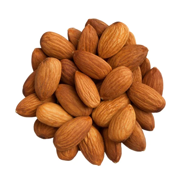 Pile of almonds isolated on white background — Stock Photo, Image