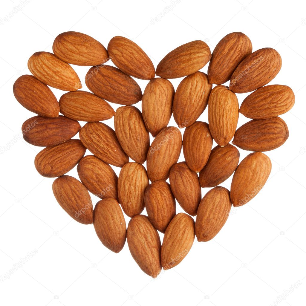 Almond heart isolated on white background