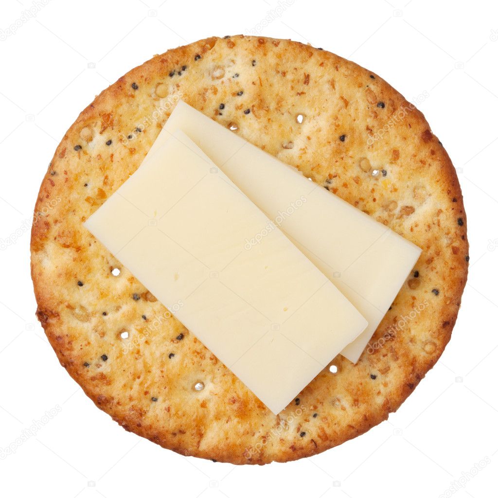 Whole wheat cracker and cheese, isolated on white background, cl