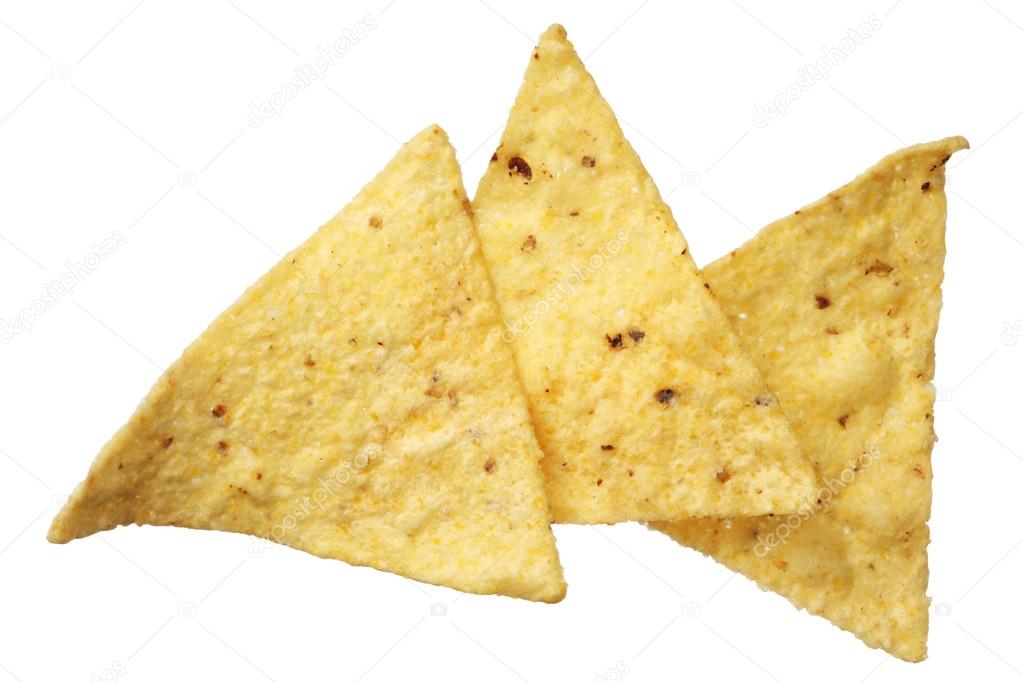 Corn tortilla chips isolated on white background