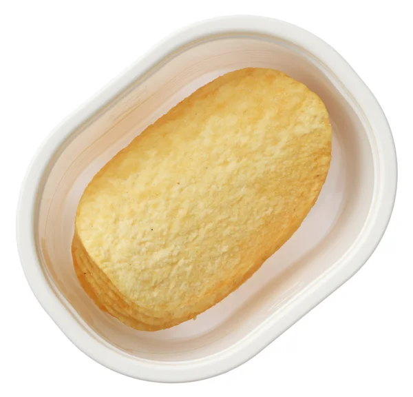 Potato chips in a plastic container isolated on white background — Stock Photo, Image