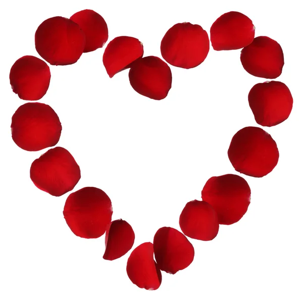 Καρδιά της κόκκινο αυξήθηκε πέταλα που απομονώνονται σε λευκό φόντο — Φωτογραφία Αρχείου