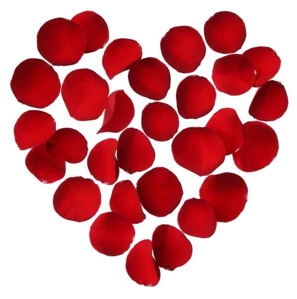 Corazón de pétalos de rosa roja aislado sobre fondo blanco — Foto de Stock