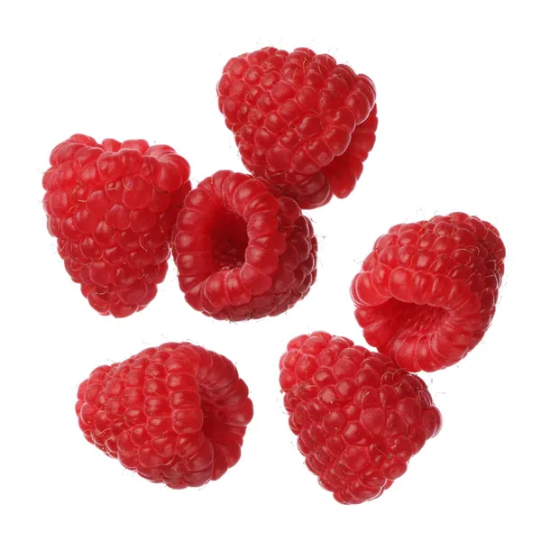 Himbeeren isoliert auf weißem Hintergrund, Nahaufnahme — Stockfoto