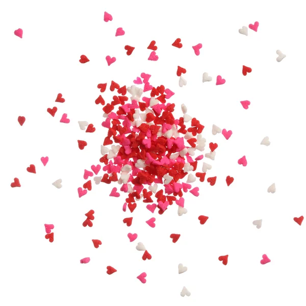 Heart sprinkles in red, pink and white on a pile — Stock Photo, Image