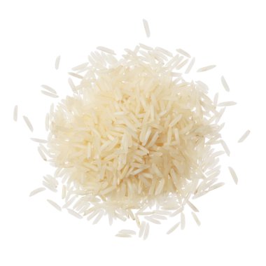 Beyaz arka plan üzerinde izole bir yığın Basmati pirinç