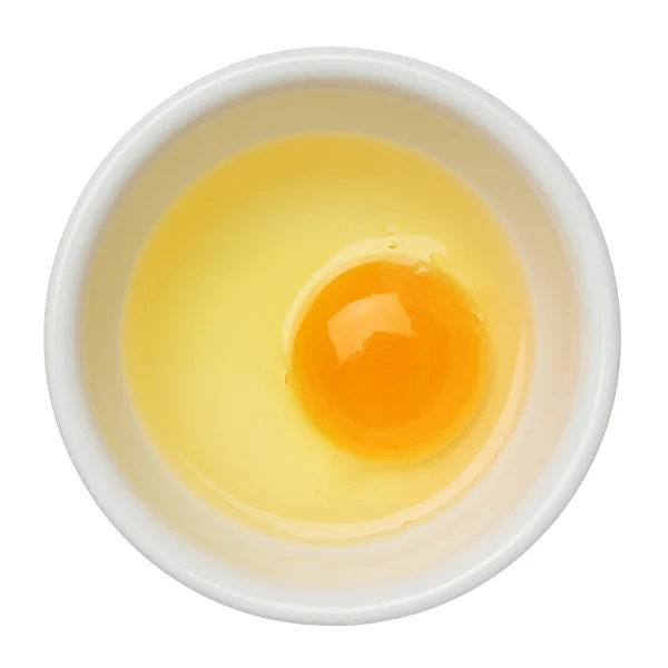 蛋黄和孤立在白纸上一碗中的白色 — 图库照片