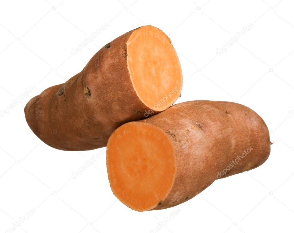 Sweet potato yam isolated on white background, close-up