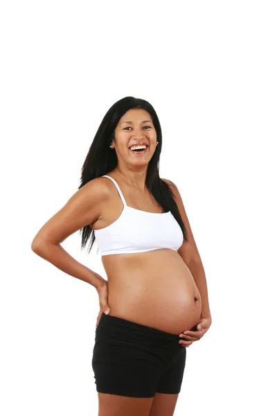 Pregnant Peruvian woman, posing, isolated on white background Stock Image