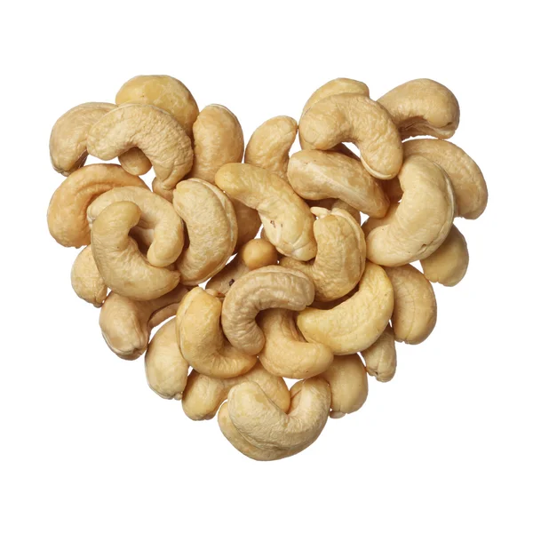 Cashew nuts heart isolated on white background — Stock Photo, Image