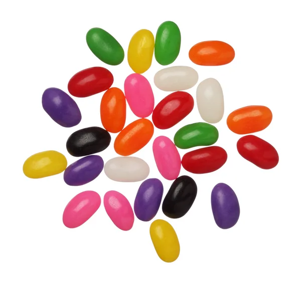 Jellybeans geïsoleerd op een witte achtergrond, close-up — Stockfoto