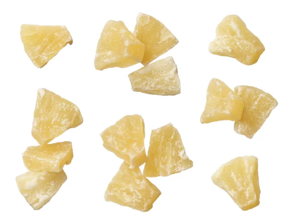 Dried pineapple pieces isolated on white background — Stock Photo, Image