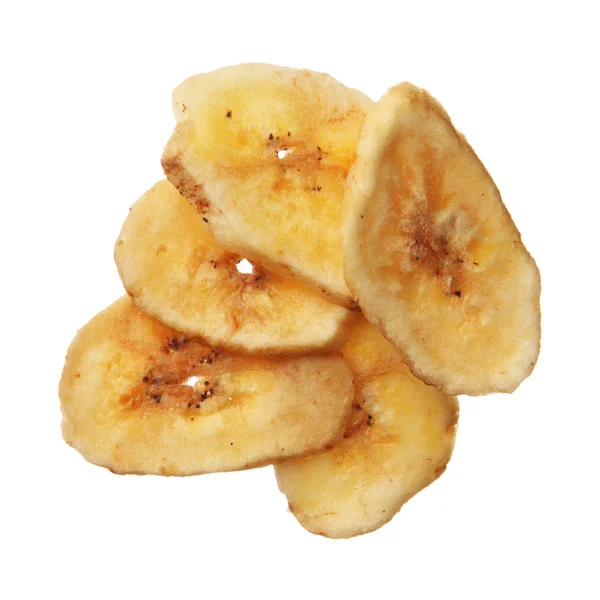 Gedroogde banaan chips geïsoleerd op witte achtergrond — Stockfoto