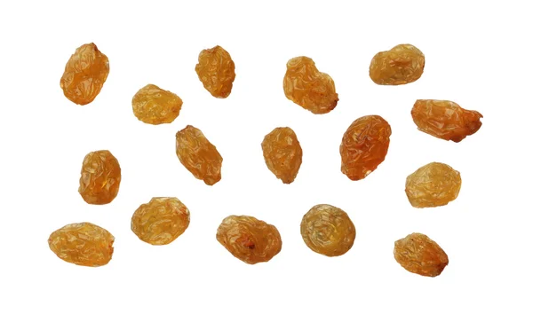 Dried golden raisins isolated on white background, close up — Stock Photo, Image