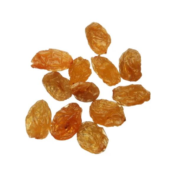 Dried golden raisins isolated on white background, close up — Stock Photo, Image